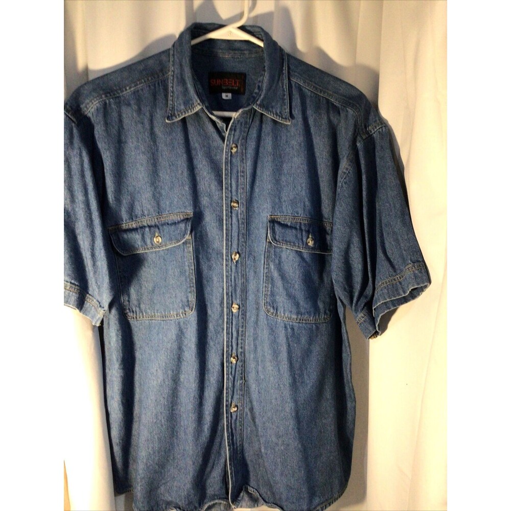 Vintage Sunbelt Sportswear Denim Button Jean Shirt Men's Medium Short Sleeve *C